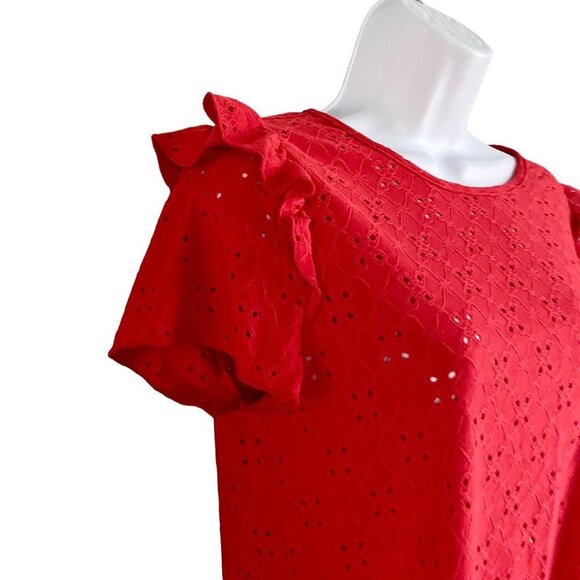 Ava James Red Short Sleeve Eyelet Top Ruffle Sleeves Women's Medium NEW - Picture 7 of 9
